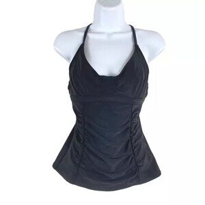Athleta Smocked Tankini Top Swim‎ Black Solid Underwire Women's Size 34 B/C